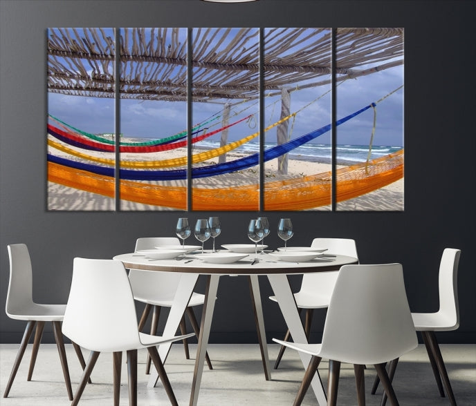 Colorful Hammocks on Beach Framed Giclee Extra Large Wall Art Canvas Print