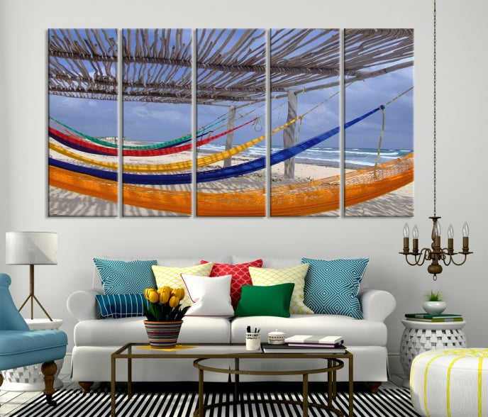 Colorful Hammocks on Beach Framed Giclee Extra Large Wall Art Canvas Print