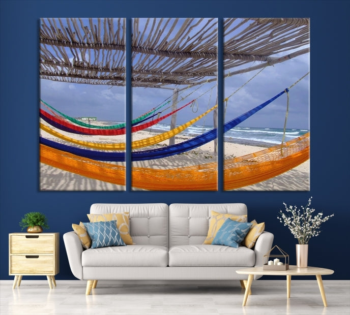 Colorful Hammocks on Beach Framed Giclee Extra Large Wall Art Canvas Print