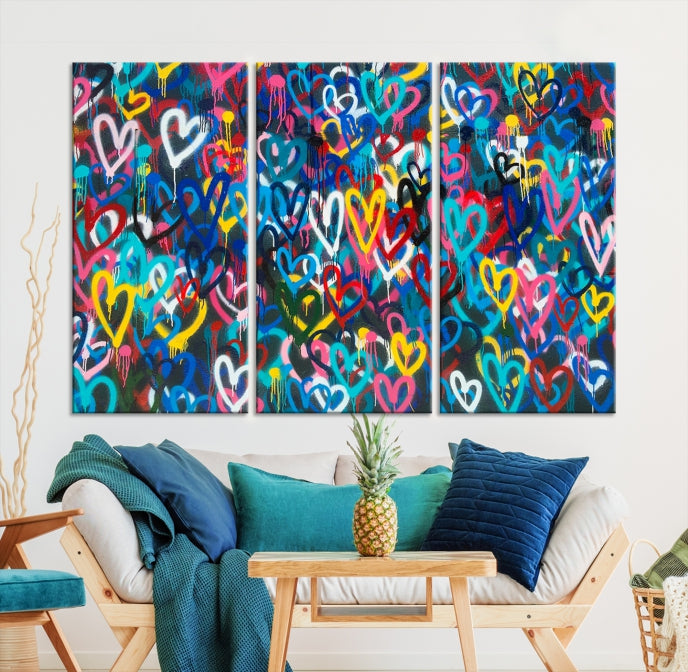 Colorful Hearts Abstract Painting Large Wall Art Canvas Print