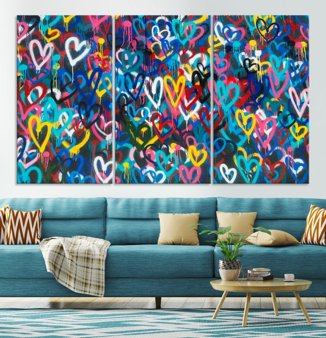 Colorful Hearts Abstract Painting Large Wall Art Canvas Print