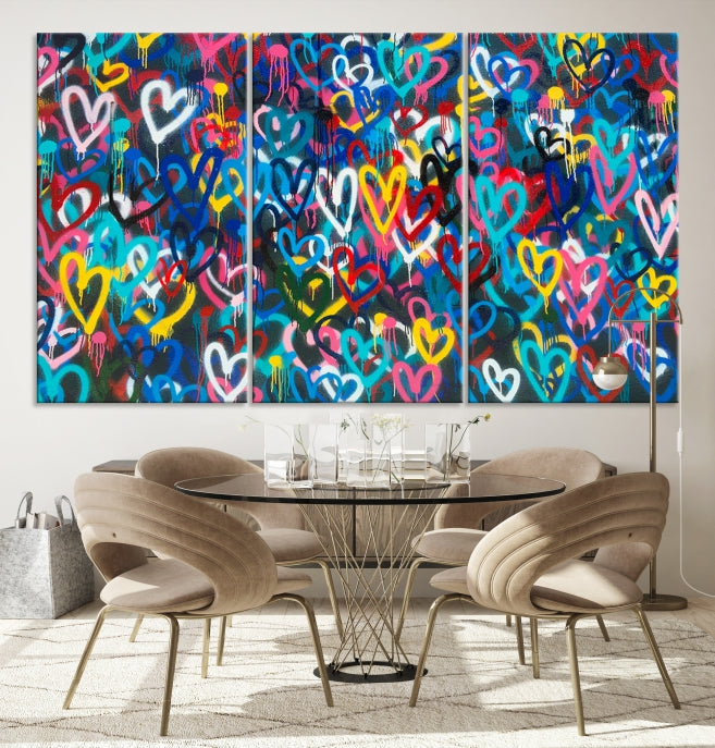 Colorful Hearts Abstract Painting Large Wall Art Canvas Print