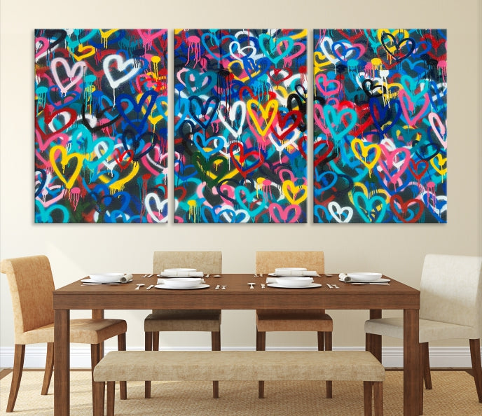 Colorful Hearts Abstract Painting Large Wall Art Canvas Print