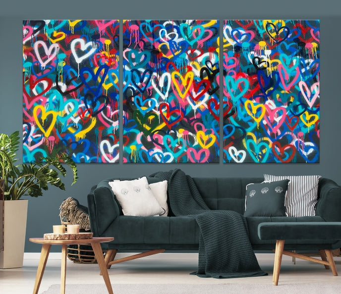 Colorful Hearts Abstract Painting Large Wall Art Canvas Print