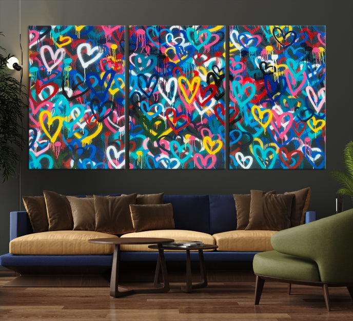 Colorful Hearts Abstract Painting Large Wall Art Canvas Print