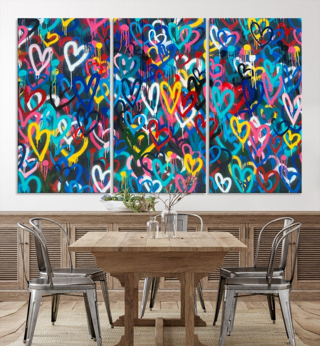 Colorful Hearts Abstract Painting Large Wall Art Canvas Print