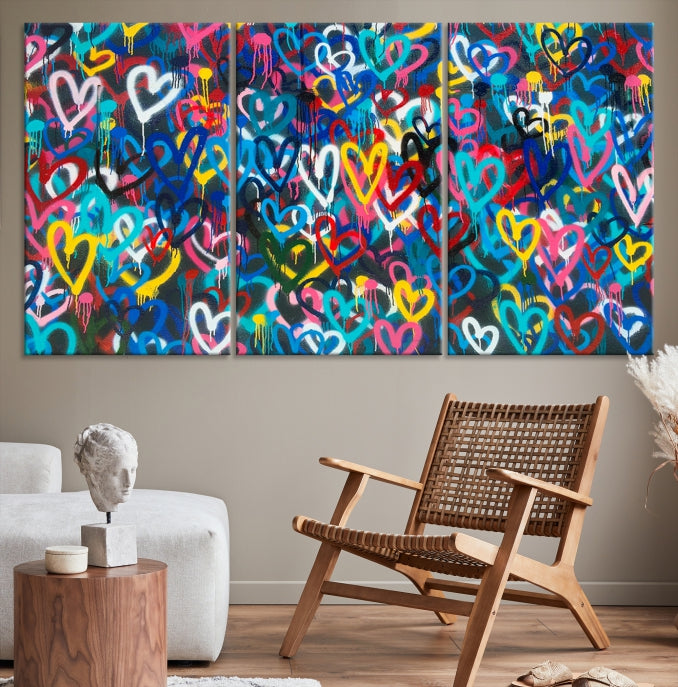 Colorful Hearts Abstract Painting Large Wall Art Canvas Print