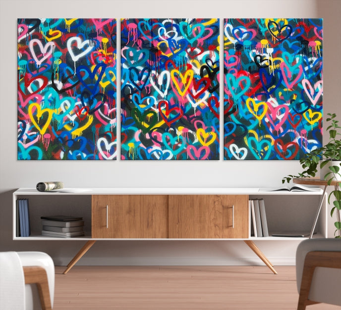 Colorful Hearts Abstract Painting Large Wall Art Canvas Print