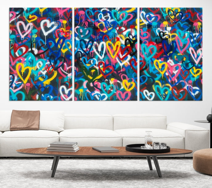 Colorful Hearts Abstract Painting Large Wall Art Canvas Print