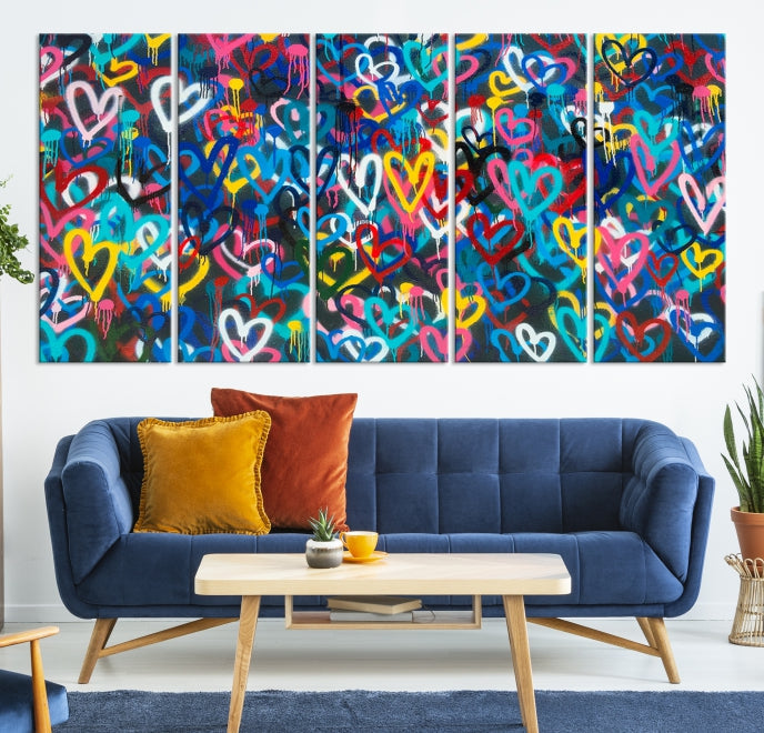 Colorful Hearts Abstract Painting Large Wall Art Canvas Print