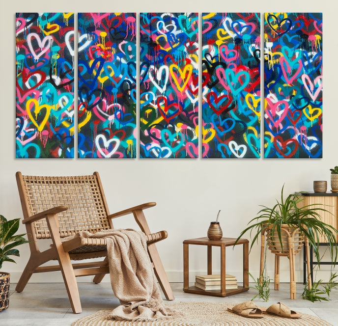 Colorful Hearts Abstract Painting Large Wall Art Canvas Print