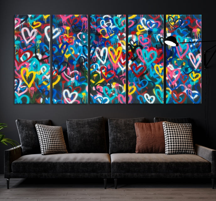 Colorful Hearts Abstract Painting Large Wall Art Canvas Print