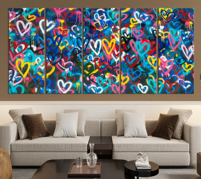 Colorful Hearts Abstract Painting Large Wall Art Canvas Print