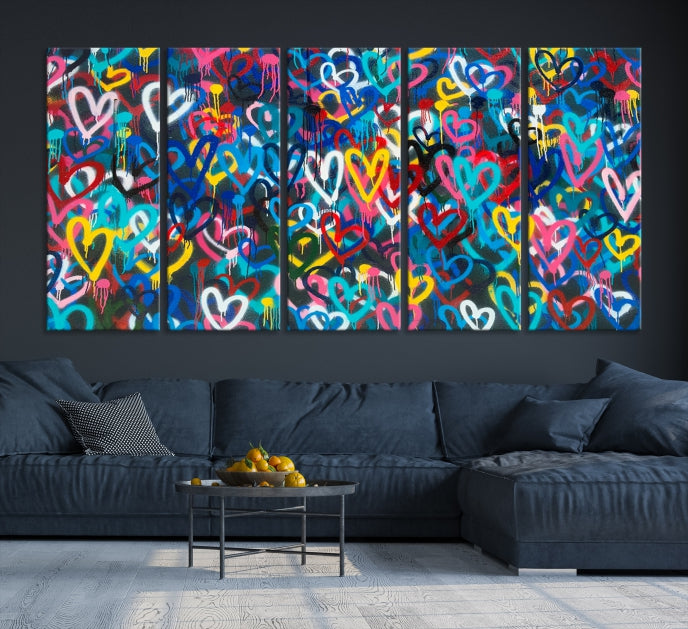 Colorful Hearts Abstract Painting Large Wall Art Canvas Print