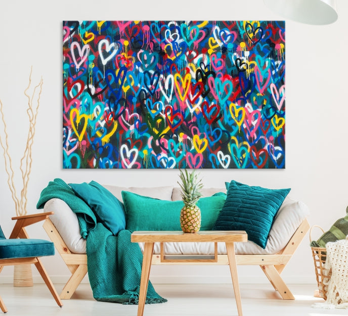 Colorful Hearts Abstract Painting Large Wall Art Canvas Print