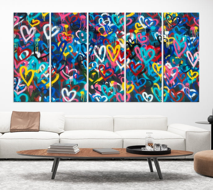 Colorful Hearts Abstract Painting Large Wall Art Canvas Print