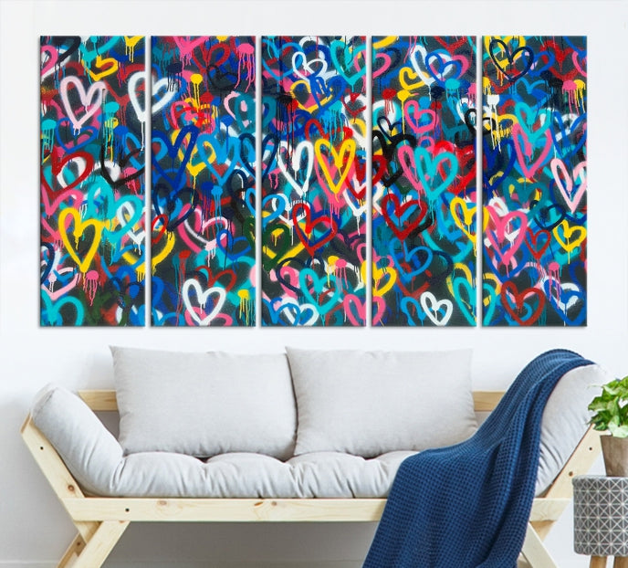 Colorful Hearts Abstract Painting Large Wall Art Canvas Print