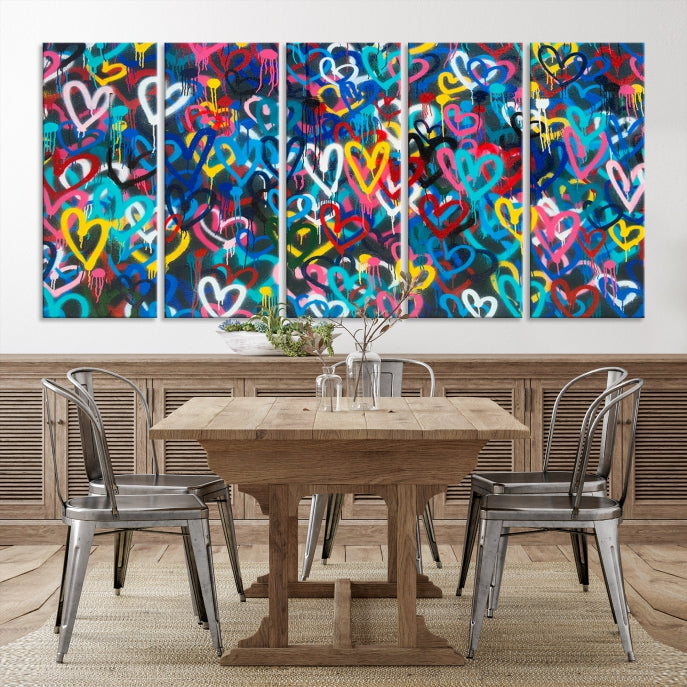 Colorful Hearts Abstract Painting Large Wall Art Canvas Print