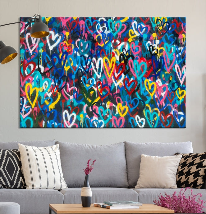 Colorful Hearts Abstract Painting Large Wall Art Canvas Print