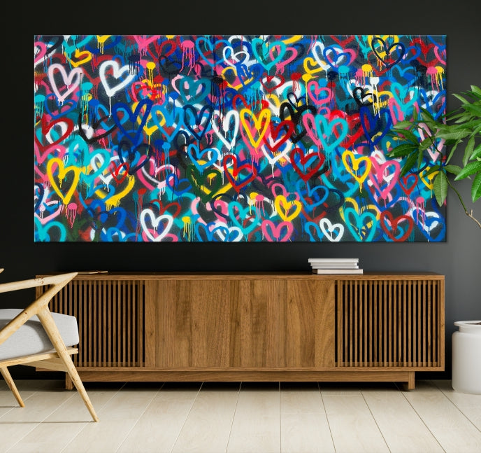 Colorful Hearts Abstract Painting Large Wall Art Canvas Print