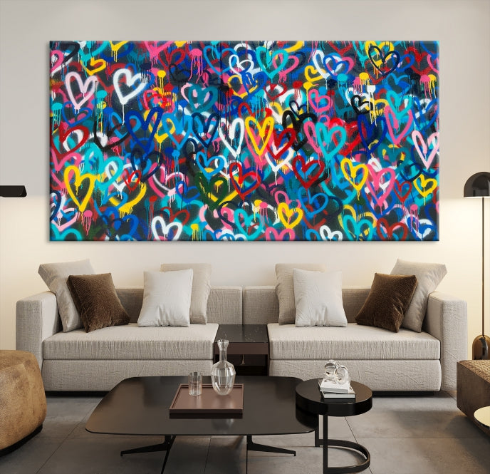 Colorful Hearts Abstract Painting Large Wall Art Canvas Print