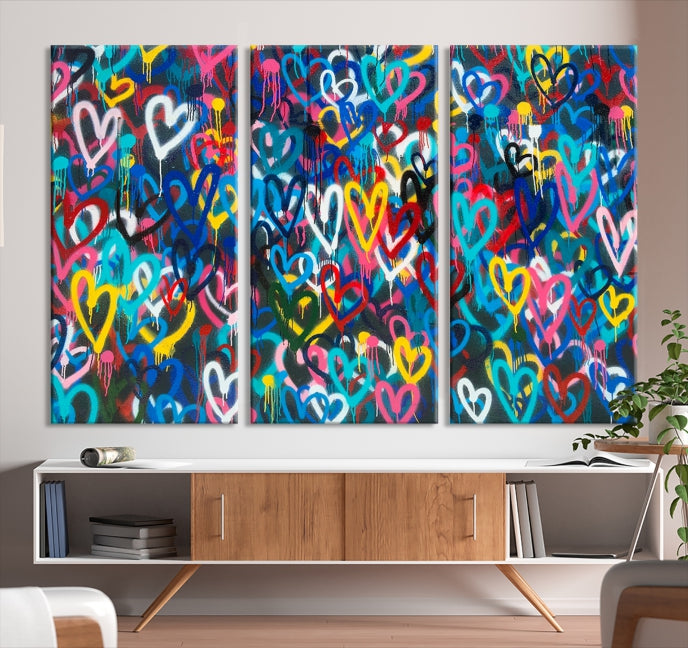 Colorful Hearts Abstract Painting Large Wall Art Canvas Print