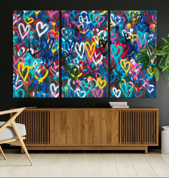 Colorful Hearts Abstract Painting Large Wall Art Canvas Print