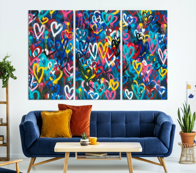 Colorful Hearts Abstract Painting Large Wall Art Canvas Print