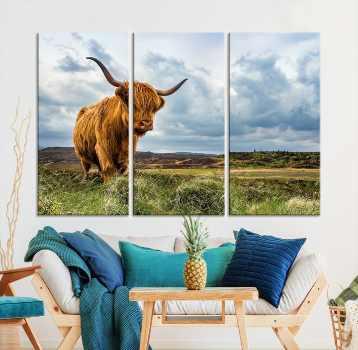 Colorful Highland Cow Canvas Art Print Multi Panel Wall Art Animal Picture Canvas