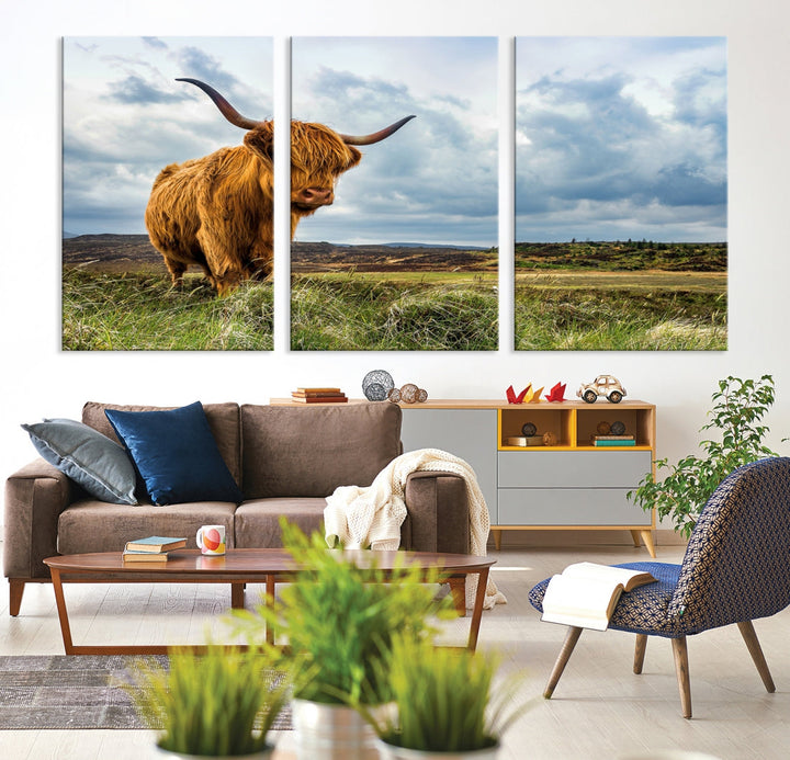 Colorful Highland Cow Canvas Art Print Multi Panel Wall Art Animal Picture Canvas