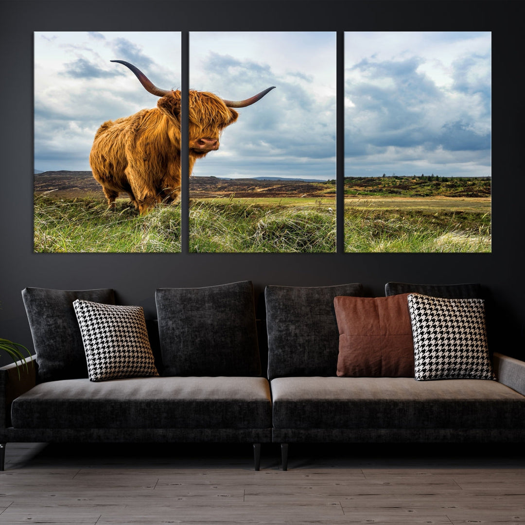 Colorful Highland Cow Canvas Art Print Multi Panel Wall Art Animal Picture Canvas