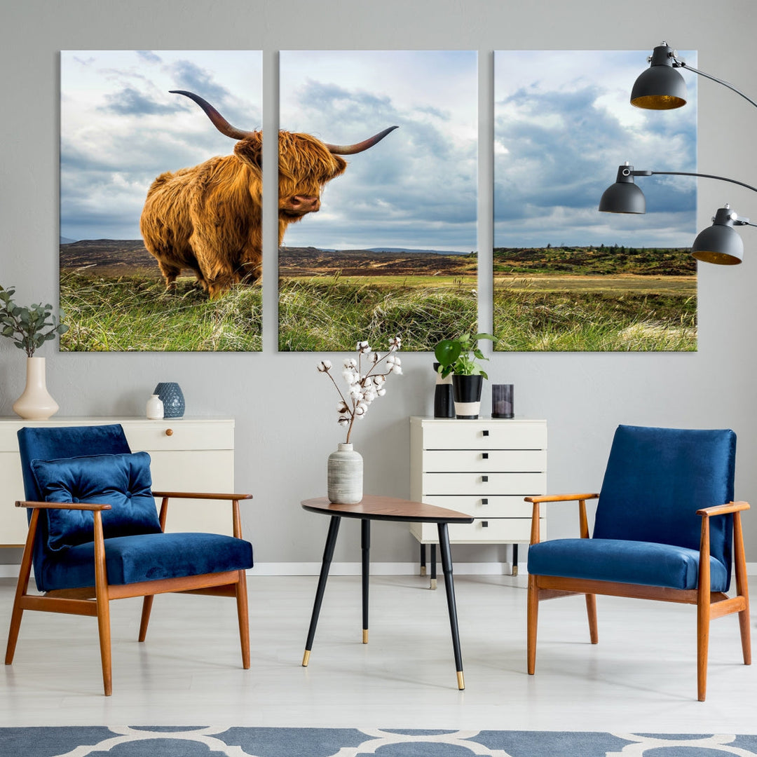 Colorful Highland Cow Canvas Art Print Multi Panel Wall Art Animal Picture Canvas