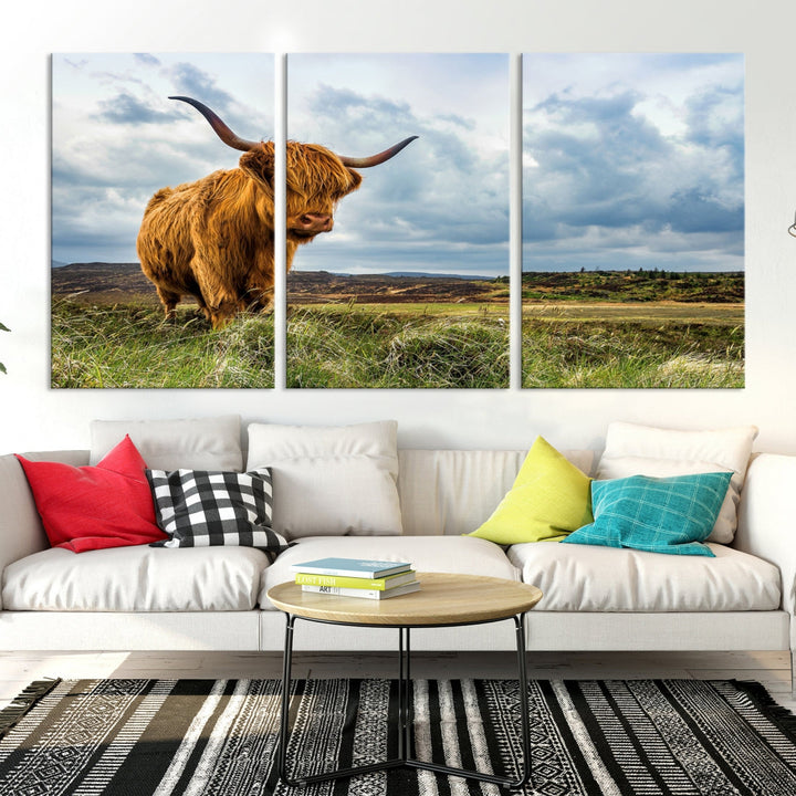 Colorful Highland Cow Canvas Art Print Multi Panel Wall Art Animal Picture Canvas