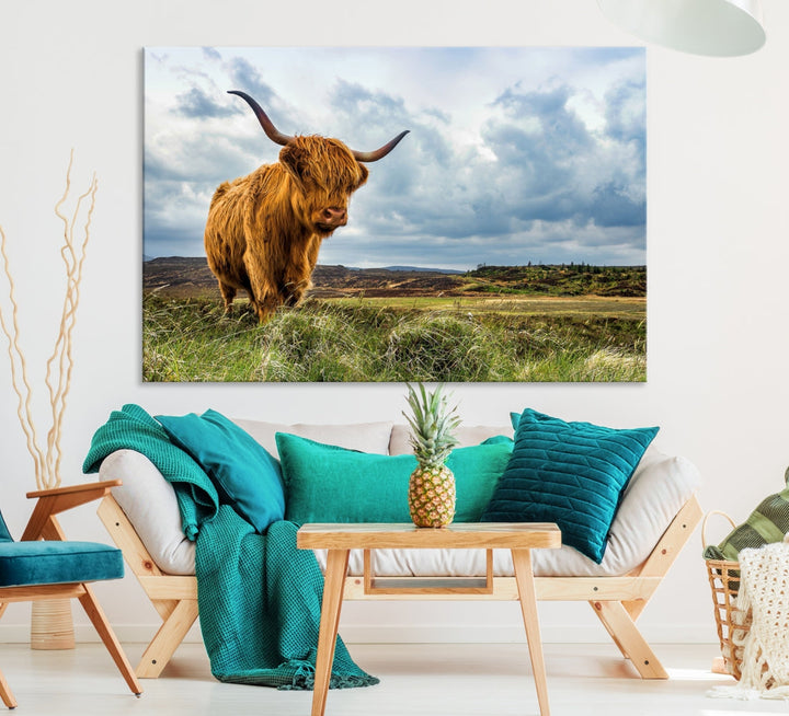 Colorful Highland Cow Canvas Art Print Multi Panel Wall Art Animal Picture Canvas