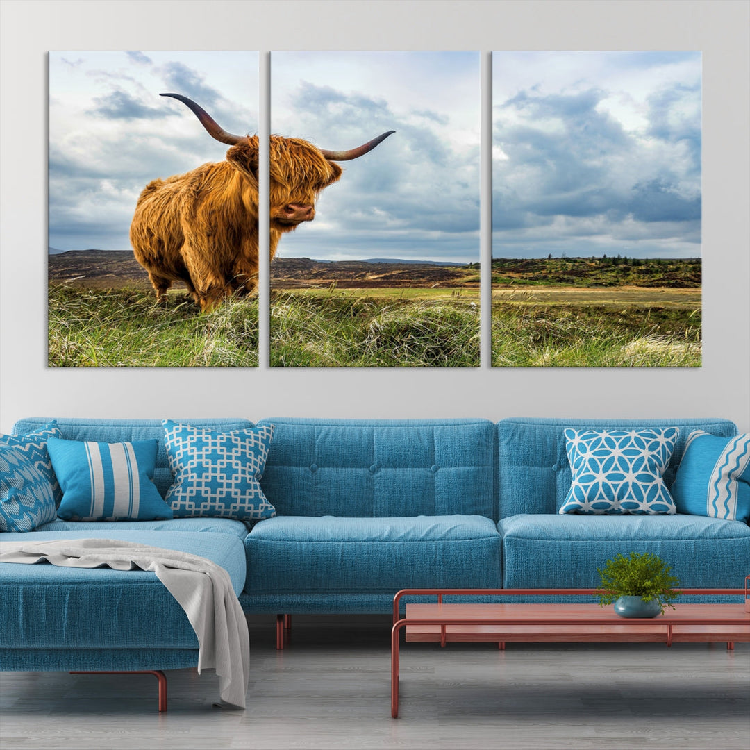 Colorful Highland Cow Canvas Art Print Multi Panel Wall Art Animal Picture Canvas