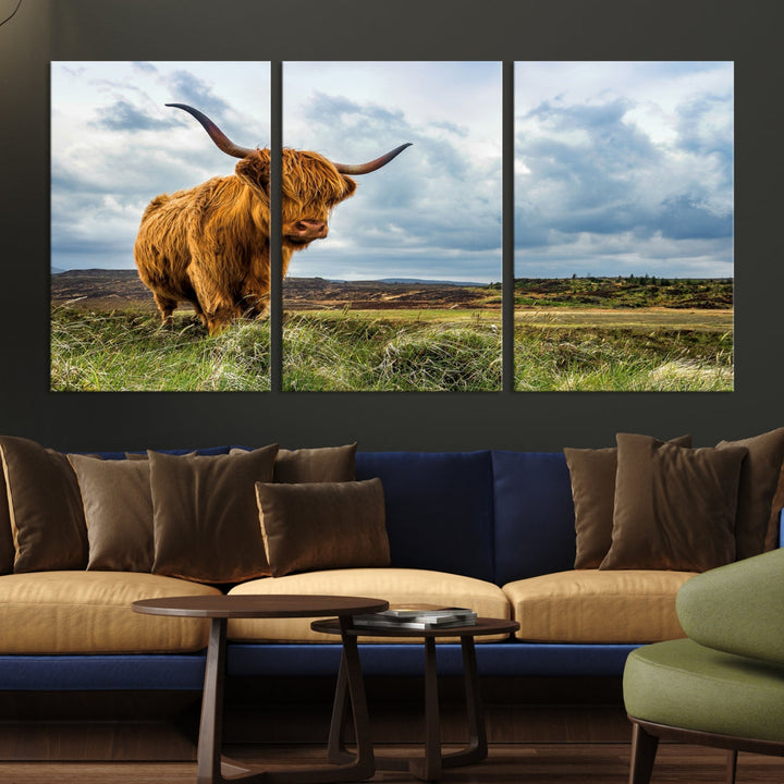 Colorful Highland Cow Canvas Art Print Multi Panel Wall Art Animal Picture Canvas