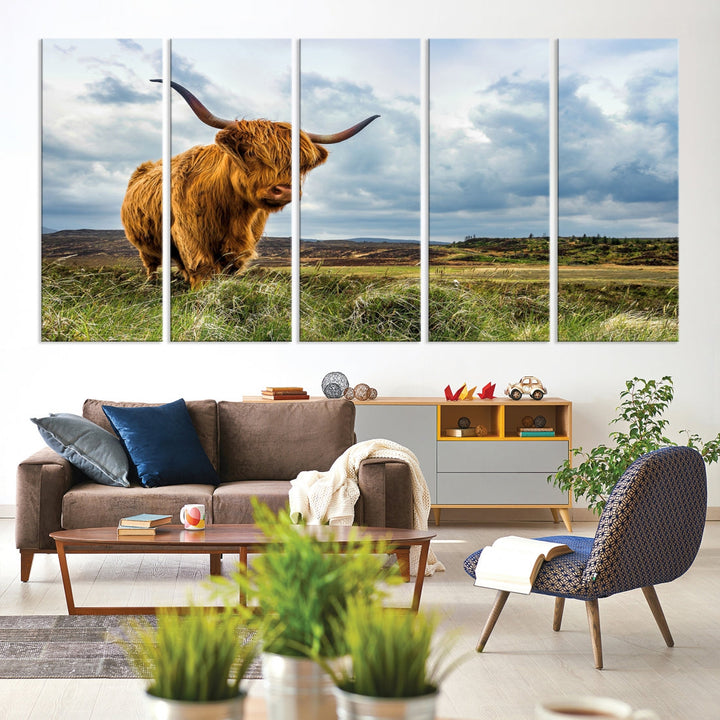 Colorful Highland Cow Canvas Art Print Multi Panel Wall Art Animal Picture Canvas