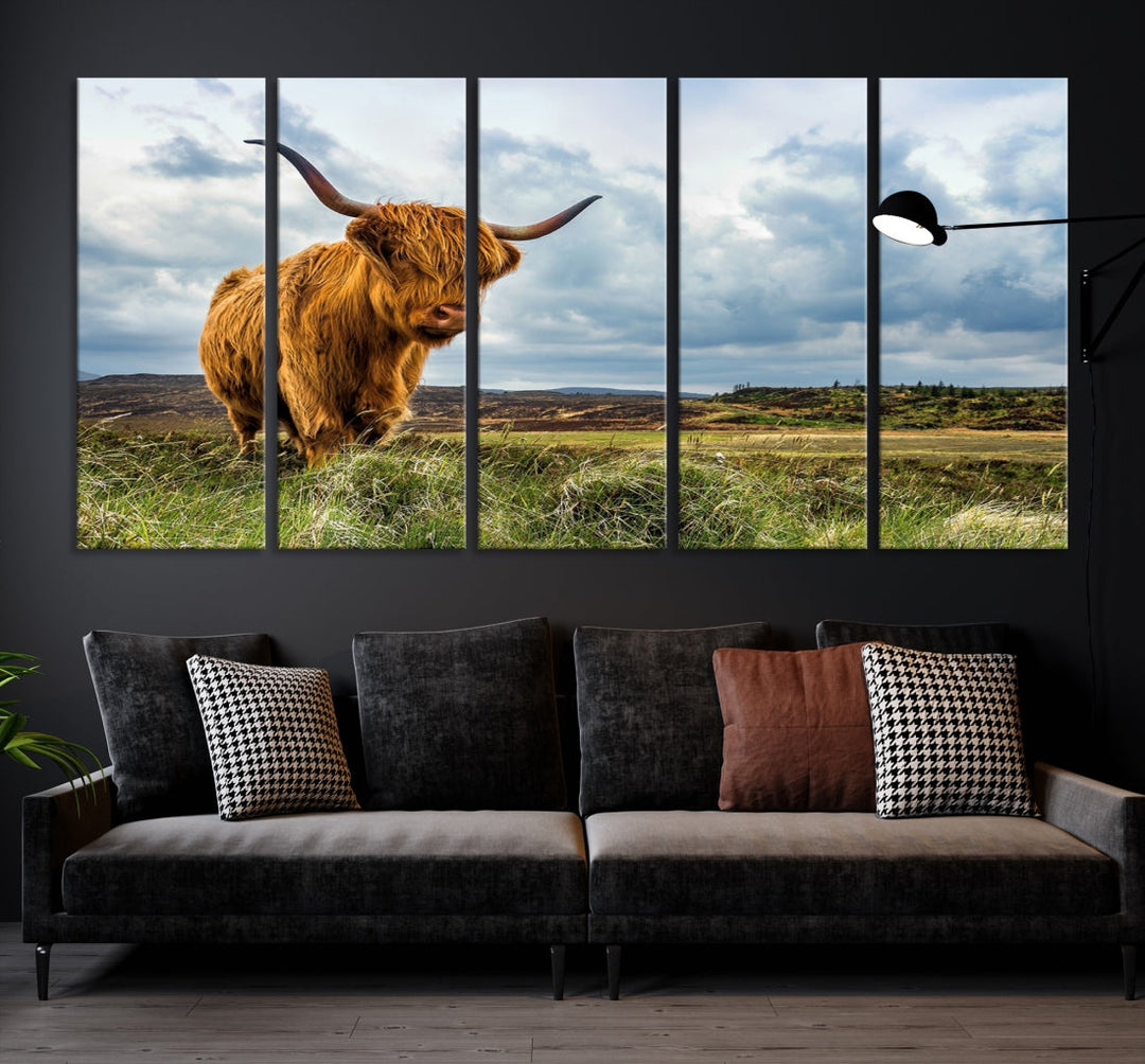 Colorful Highland Cow Canvas Art Print Multi Panel Wall Art Animal Picture Canvas