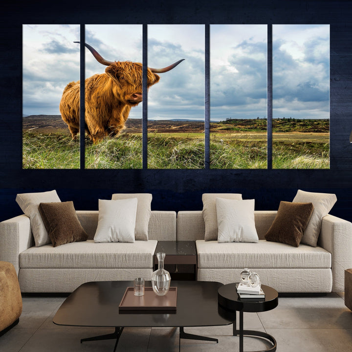 Colorful Highland Cow Canvas Art Print Multi Panel Wall Art Animal Picture Canvas