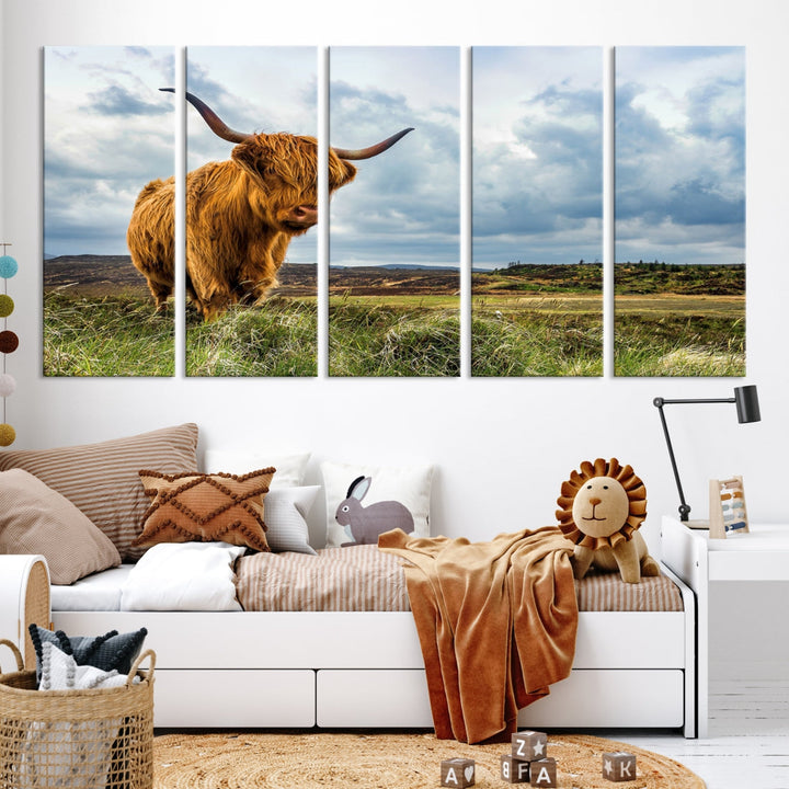 Colorful Highland Cow Canvas Art Print Multi Panel Wall Art Animal Picture Canvas