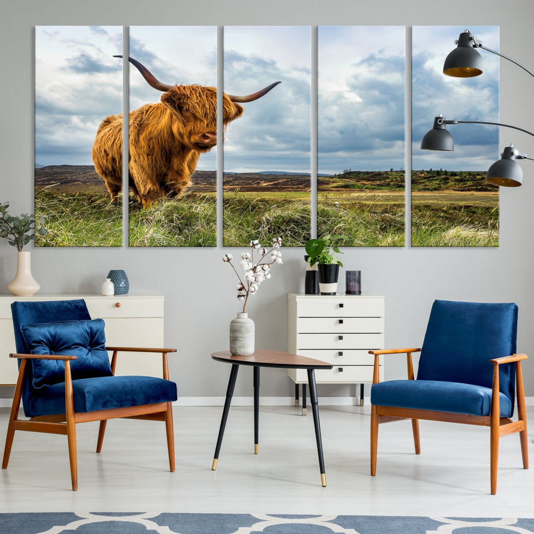 Colorful Highland Cow Canvas Art Print Multi Panel Wall Art Animal Picture Canvas