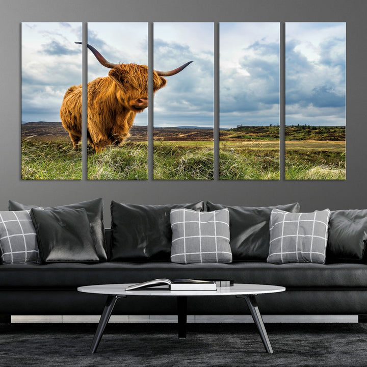 Colorful Highland Cow Canvas Art Print Multi Panel Wall Art Animal Picture Canvas