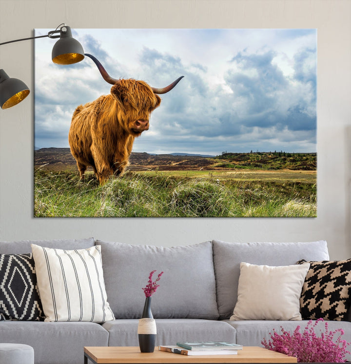 Colorful Highland Cow Canvas Art Print Multi Panel Wall Art Animal Picture Canvas