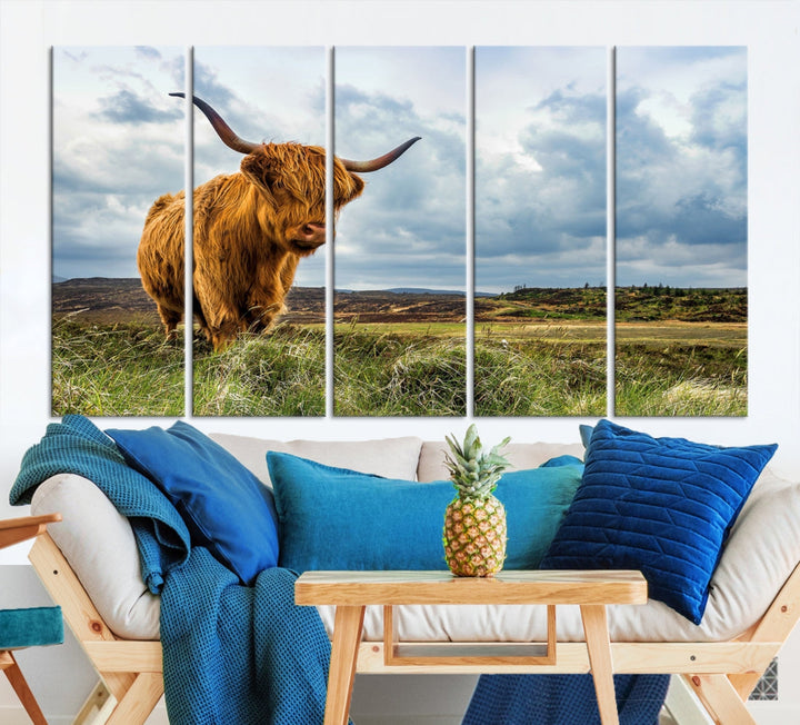 Colorful Highland Cow Canvas Art Print Multi Panel Wall Art Animal Picture Canvas