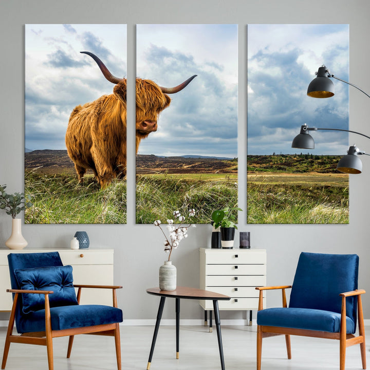 Colorful Highland Cow Canvas Art Print Multi Panel Wall Art Animal Picture Canvas