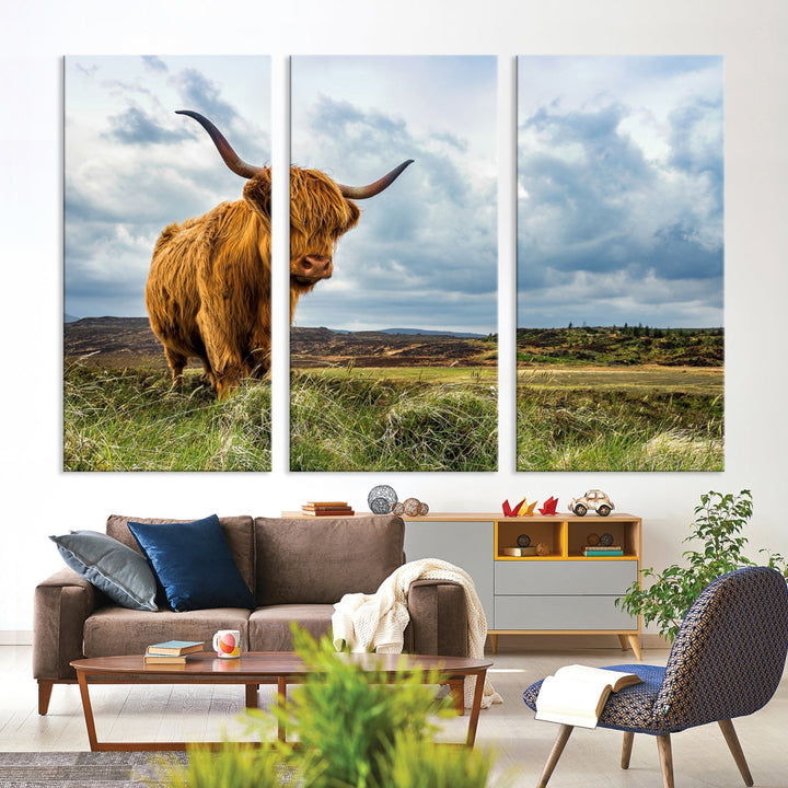 Colorful Highland Cow Canvas Art Print Multi Panel Wall Art Animal Picture Canvas