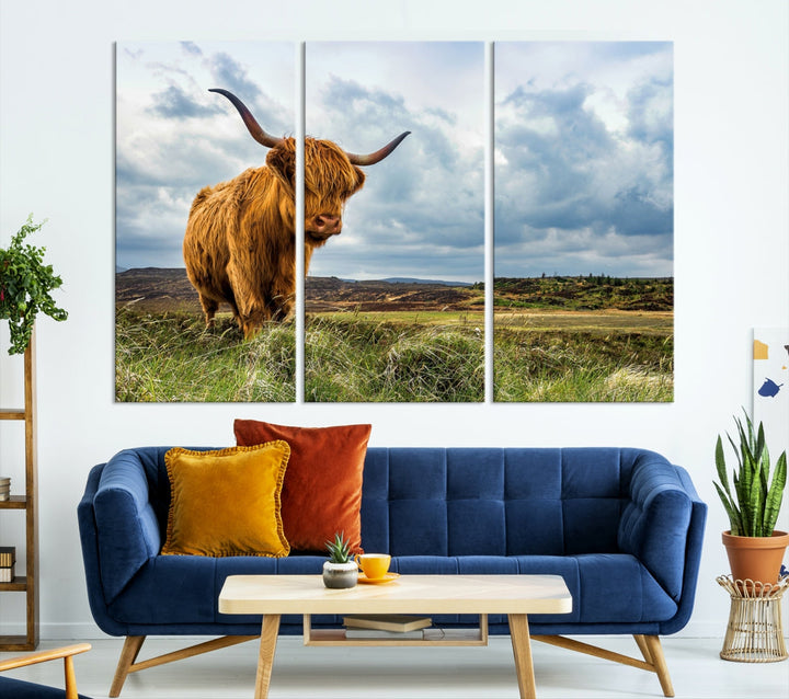 Colorful Highland Cow Canvas Art Print Multi Panel Wall Art Animal Picture Canvas