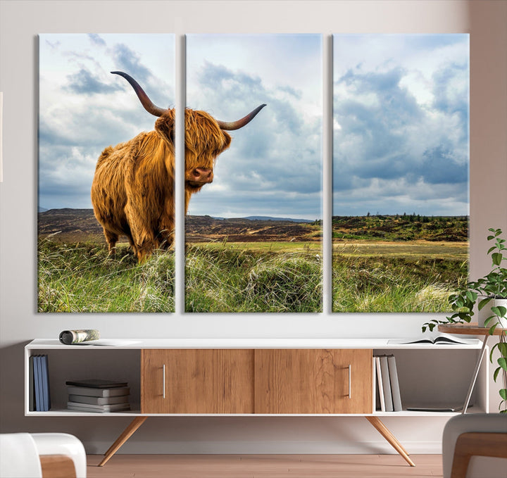 Colorful Highland Cow Canvas Art Print Multi Panel Wall Art Animal Picture Canvas