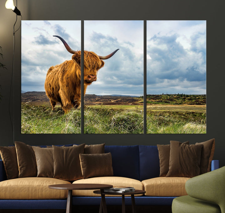 Colorful Highland Cow Canvas Art Print Multi Panel Wall Art Animal Picture Canvas