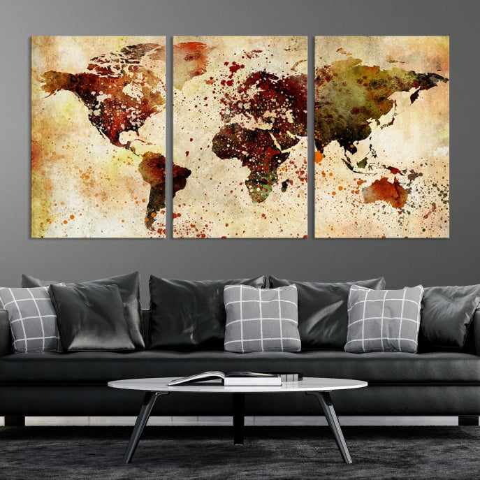 Colorful Ink Splash World Map Print Framed Canvas Wall Art Map Painting